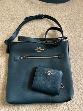Coach Black Leather Crossbody Bag with Matching Black Wallet